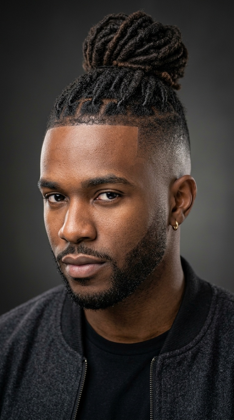 Bald Fade with Loc Bun