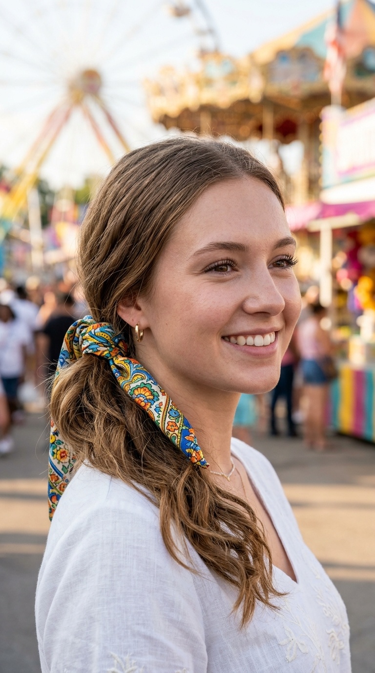 Bandana-Wrapped Low Ponytail