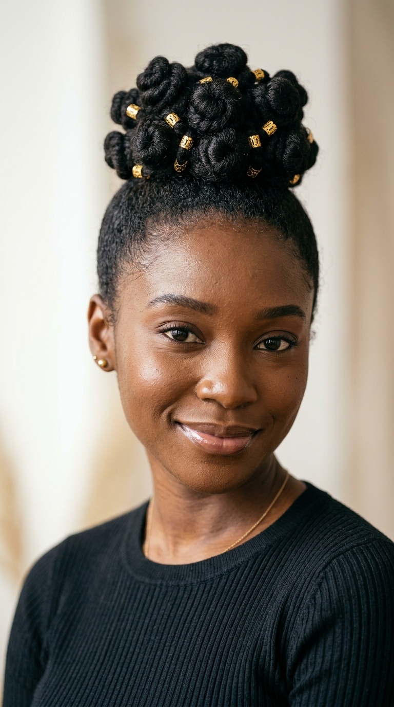 Bantu Knot Bun with Gold Cuffs