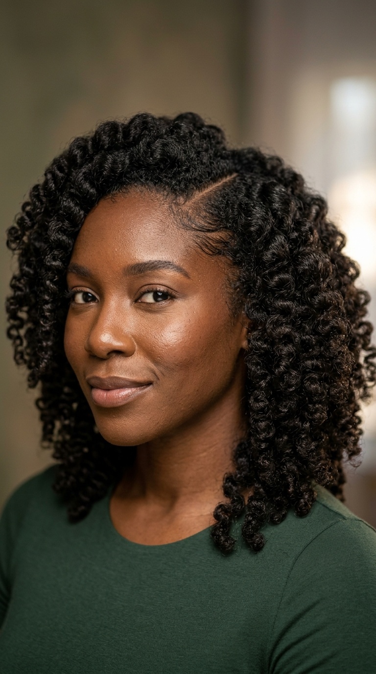 Bantu Knot-Out with a Deep Side Part