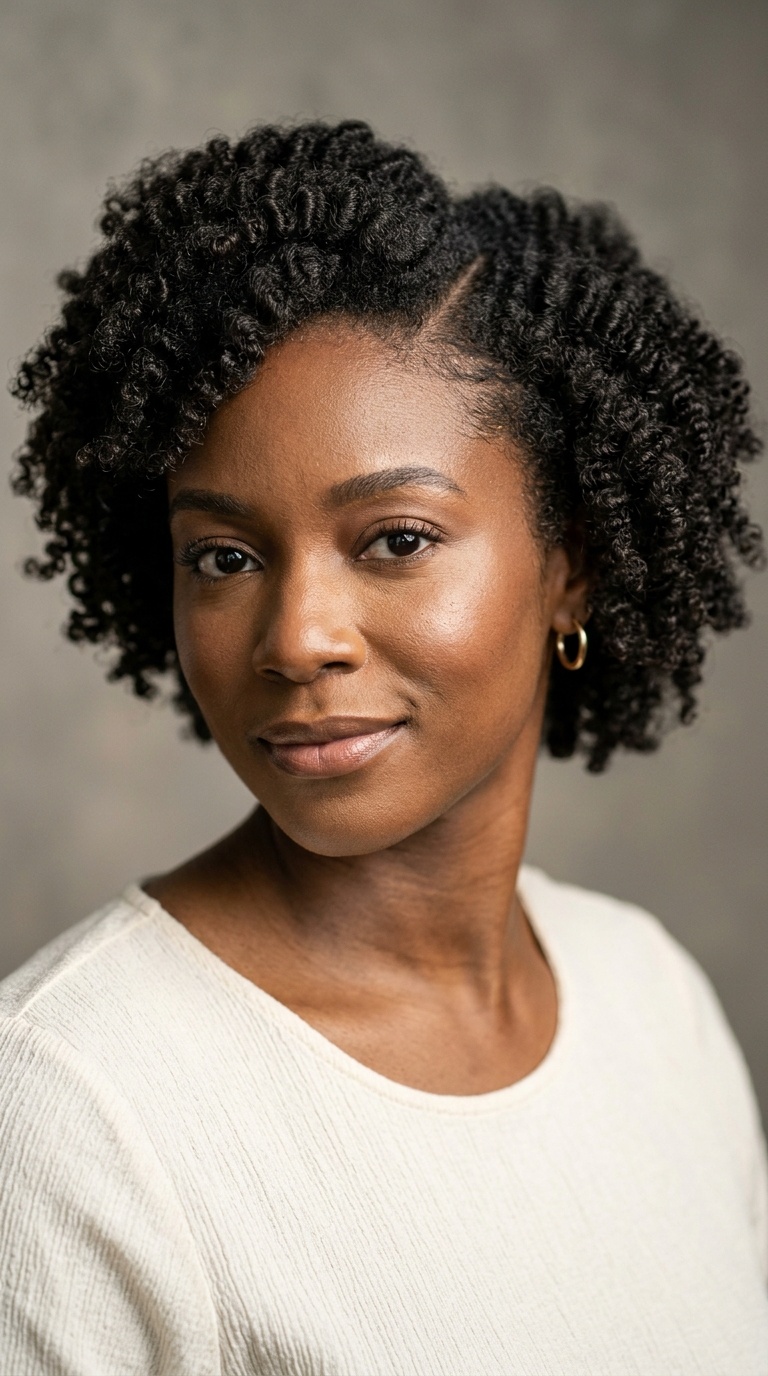 Bantu Knot Out with a Defined Side Part