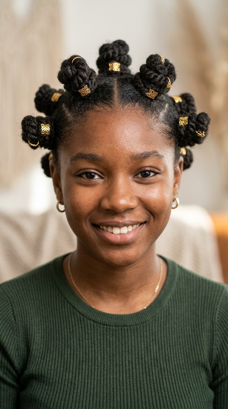 Bantu Knots with Gold Cuffs