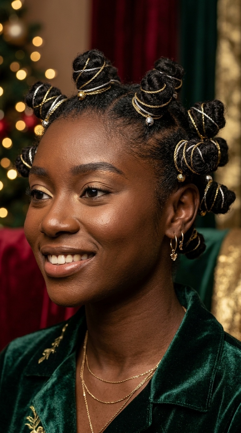 Bantu Knots with Metallic Cord