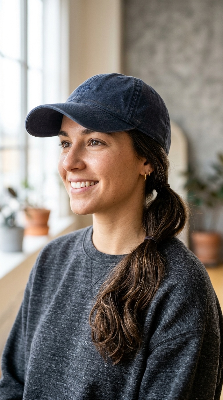 Baseball Cap with a Low Pony