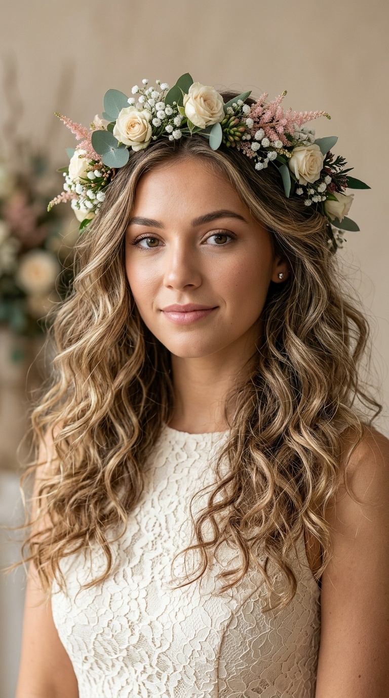 Beachy Waves with a Floral Crown