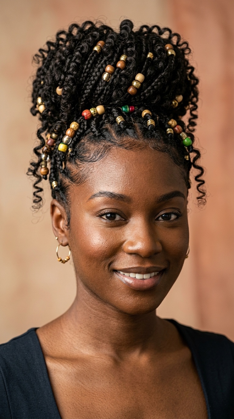 Beaded Curly High Bun