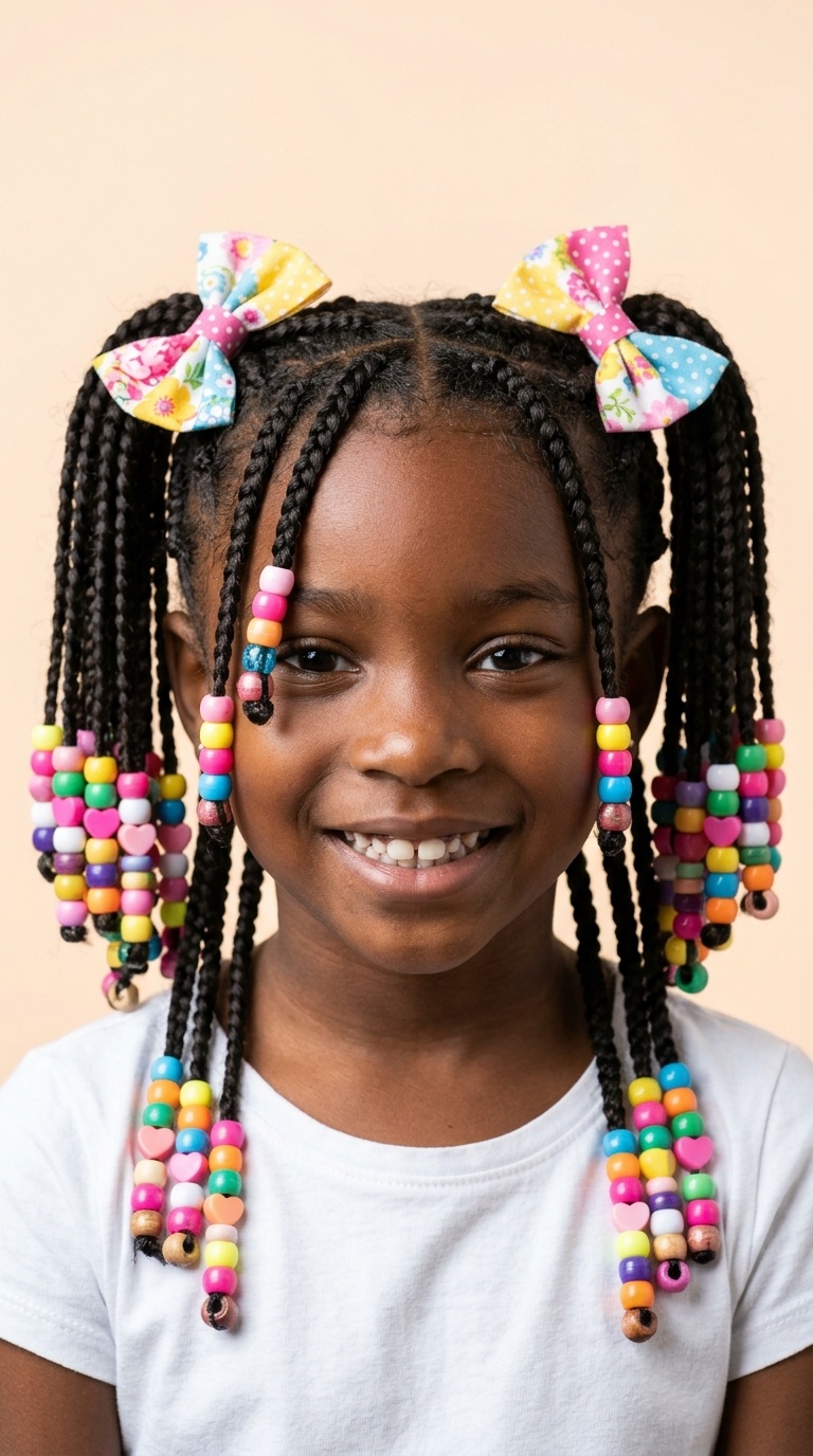 Beaded Pigtail Braids with Matching Hair Bow Clips