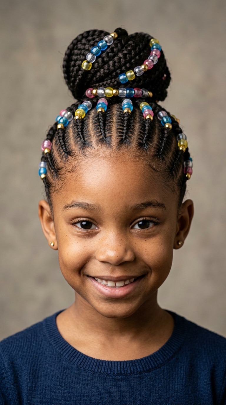 Beaded Straight Up Cornrows with a High Bun