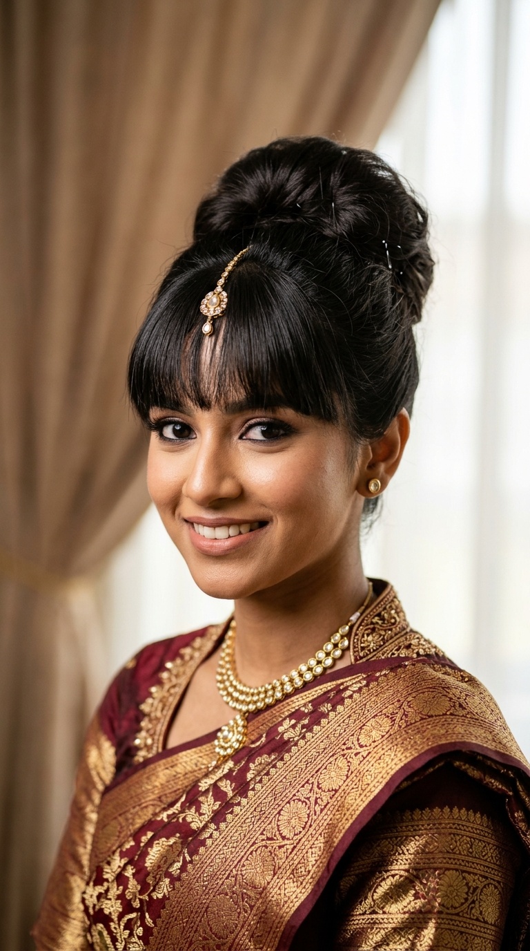 Beehive Bun with Front Fringe
