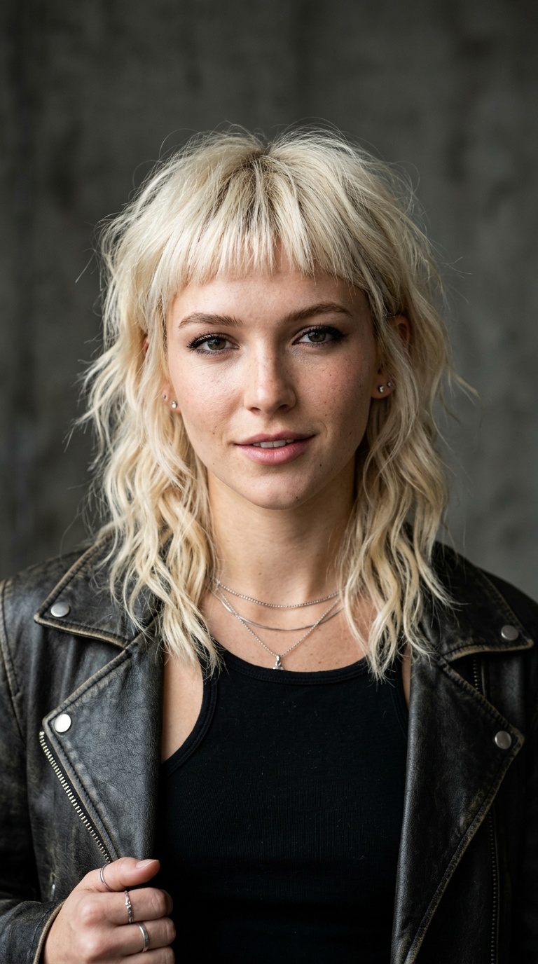 Bleached Blonde Shag with Micro Bangs
