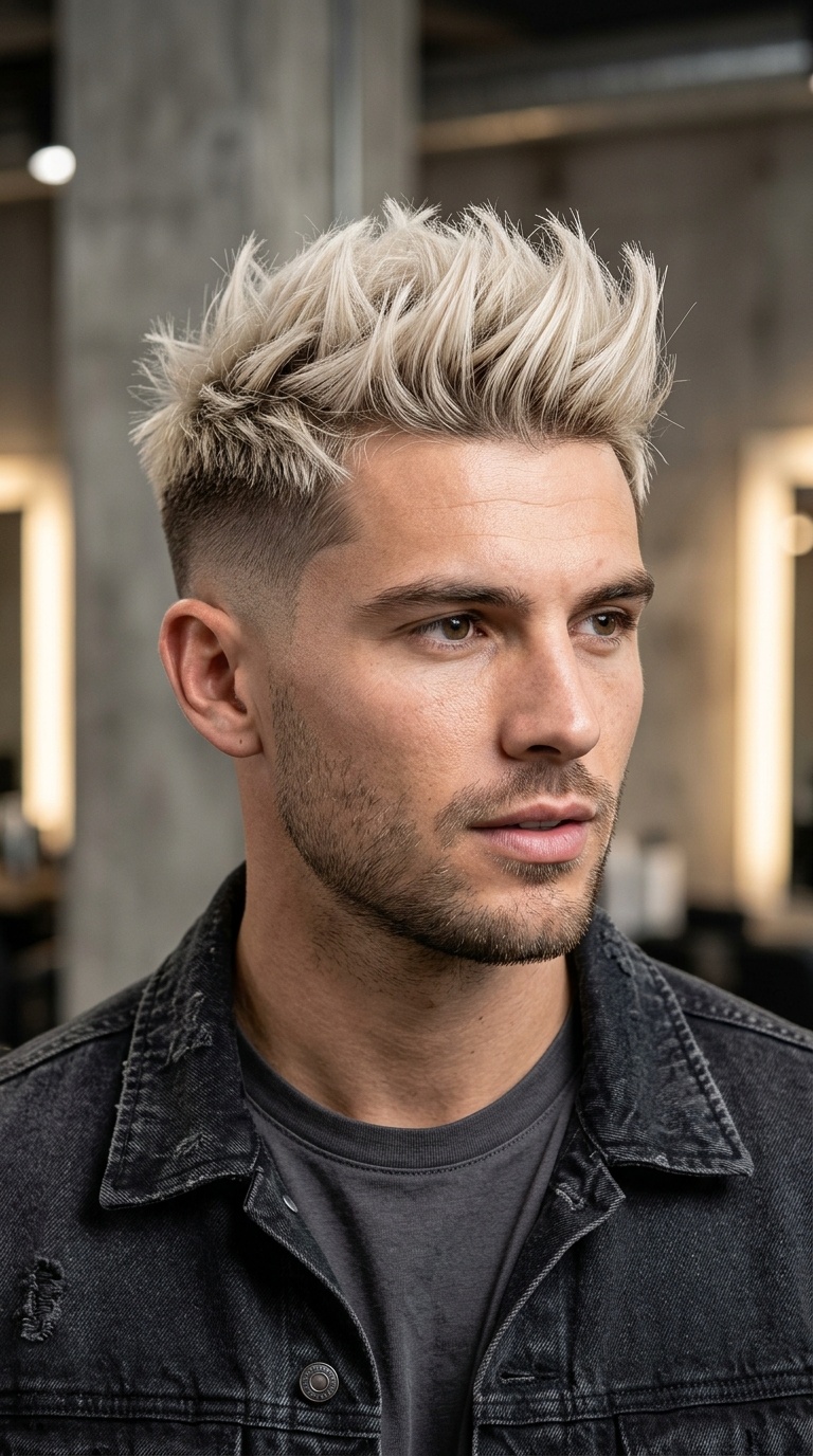 Bleached Spiky Quiff with Mid Fade