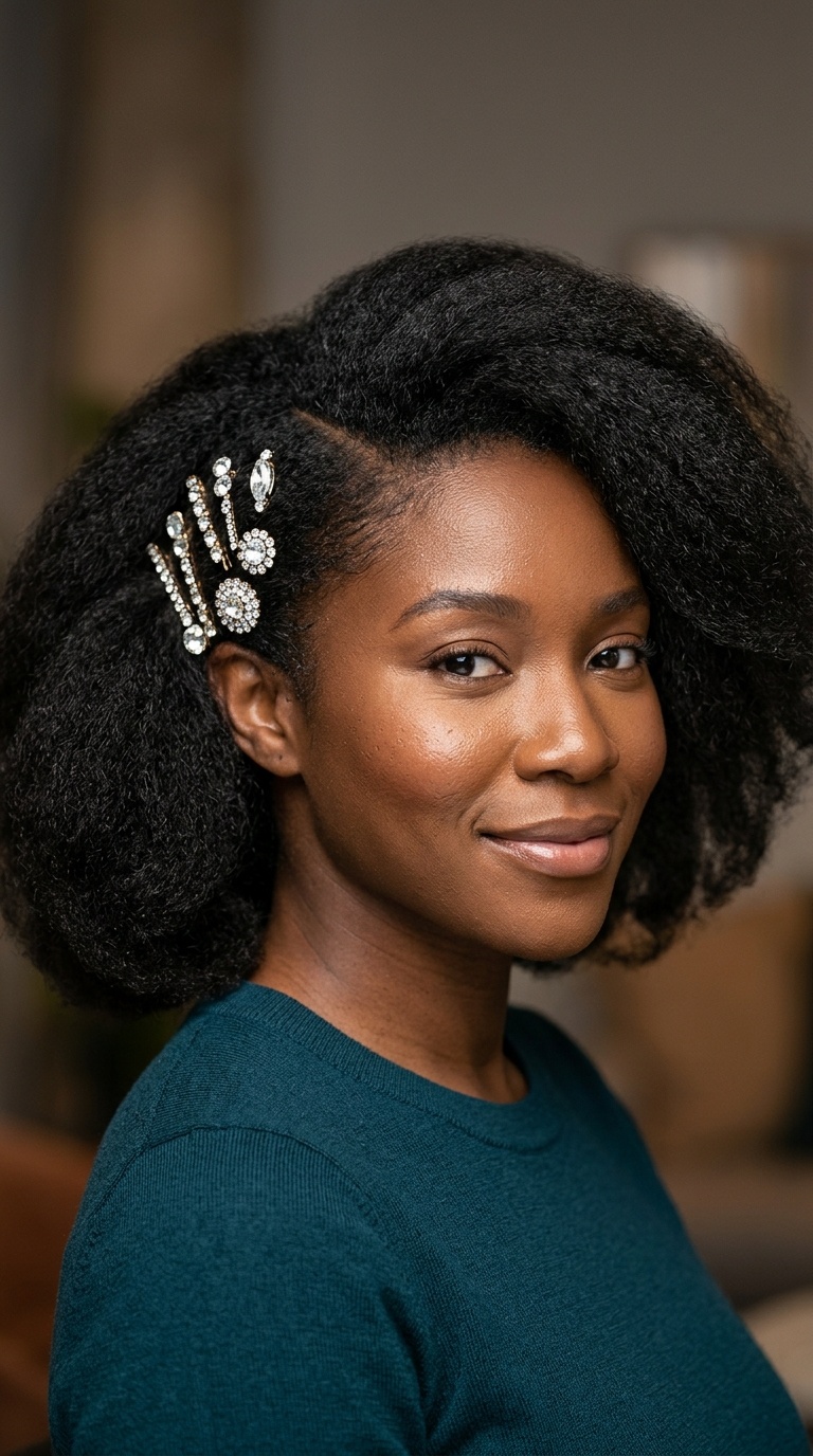 Blowout with Deep Side Part and Jeweled Pins