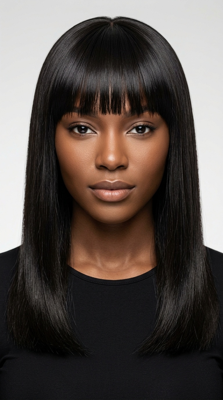 Blunt Bangs and Bone Straight Tresses
