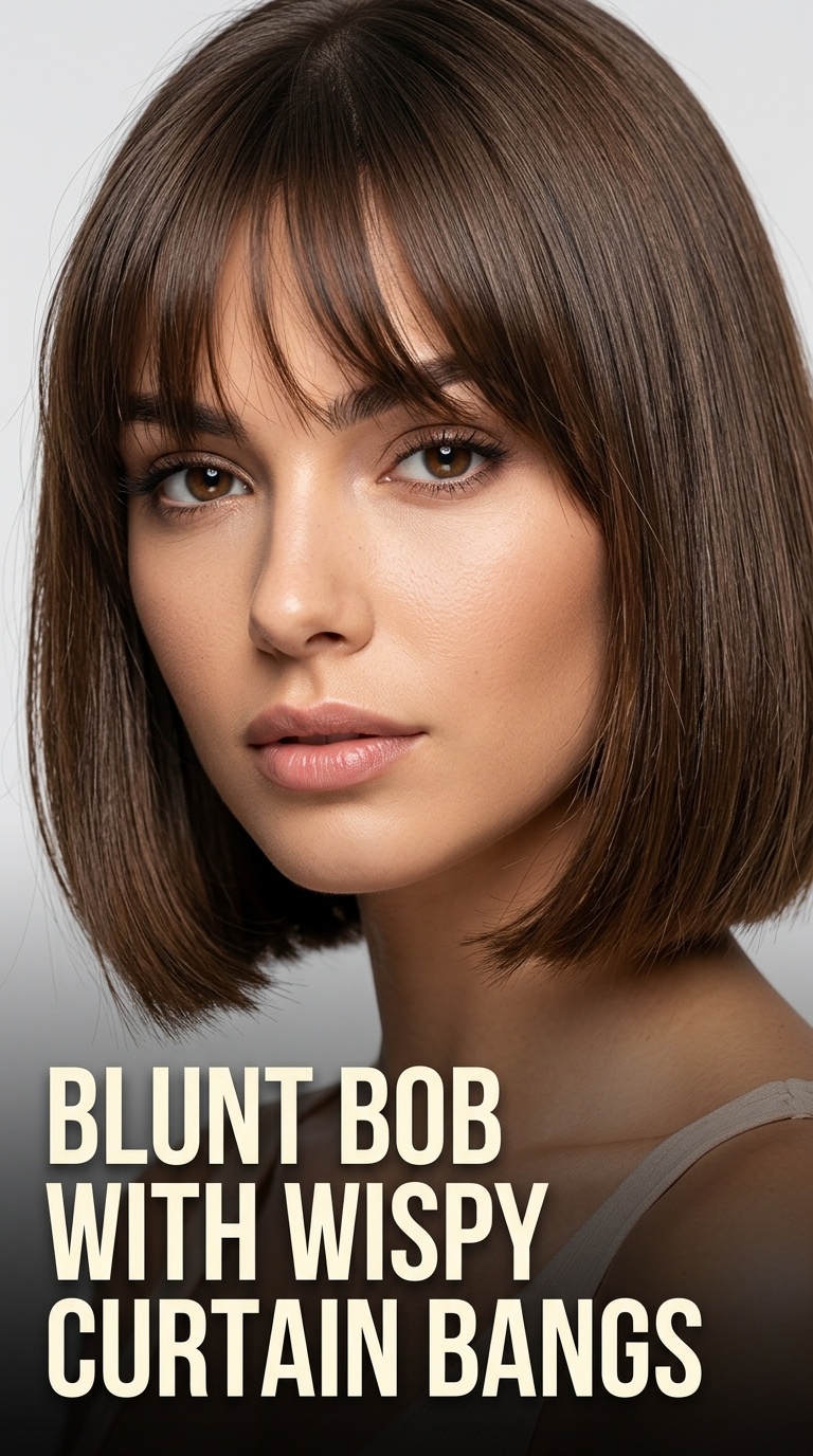 Blunt Bob with Wispy Curtain Bangs