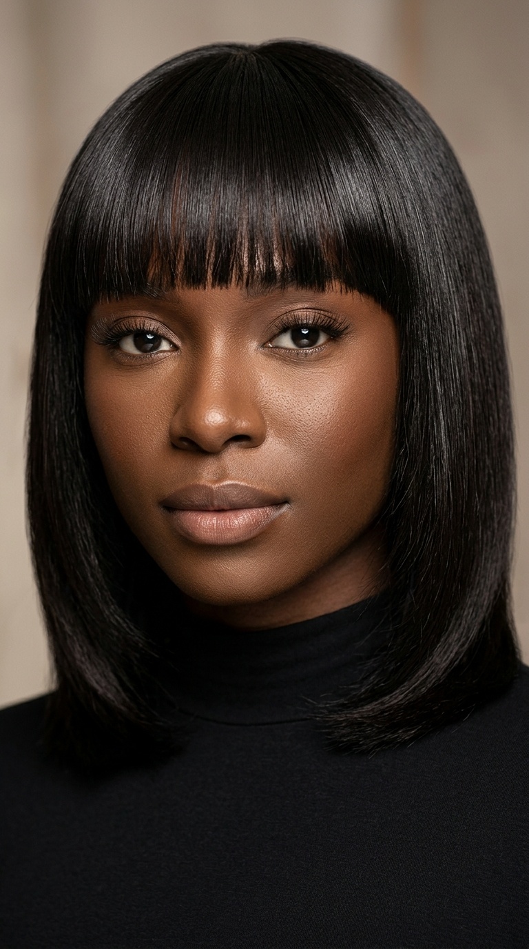 Blunt Cut Silk Press Bangs
