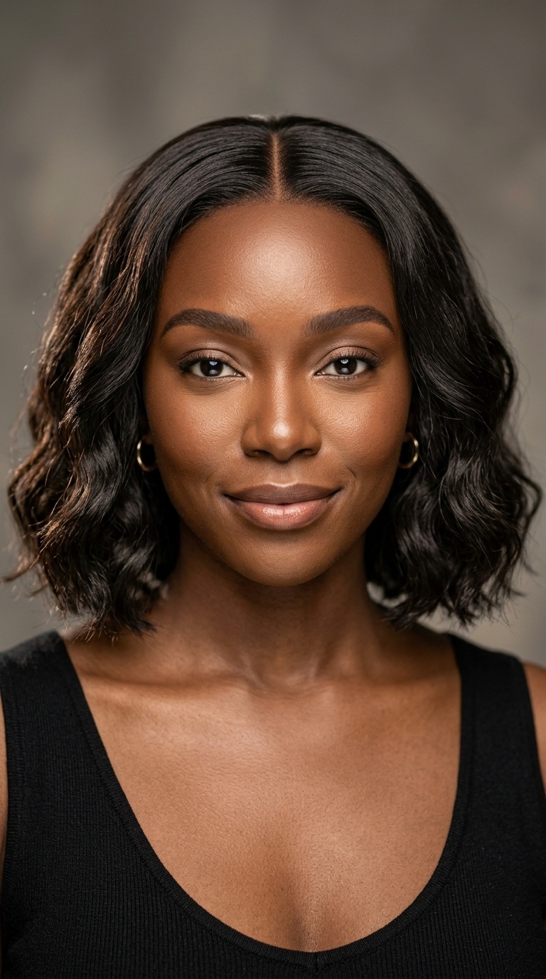 Blunt Cut Wavy Bob with Middle Part