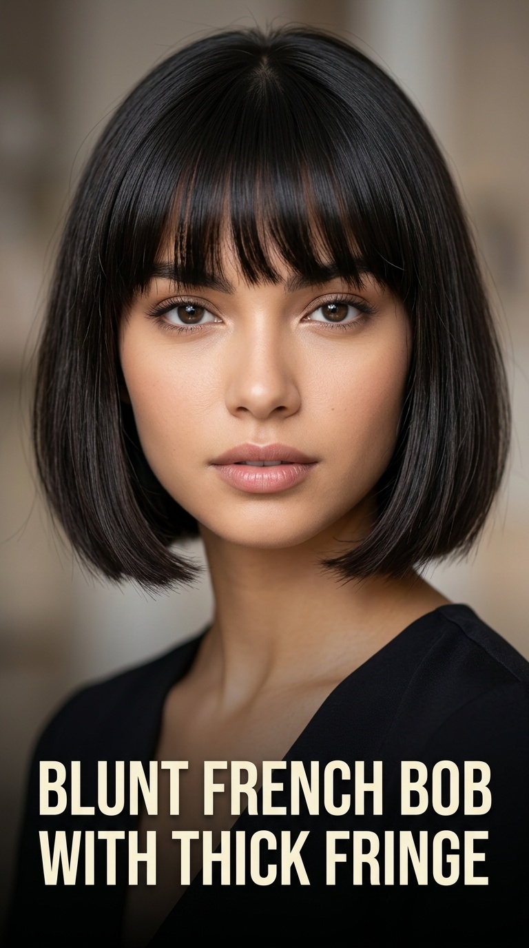 Blunt French Bob with Thick Fringe