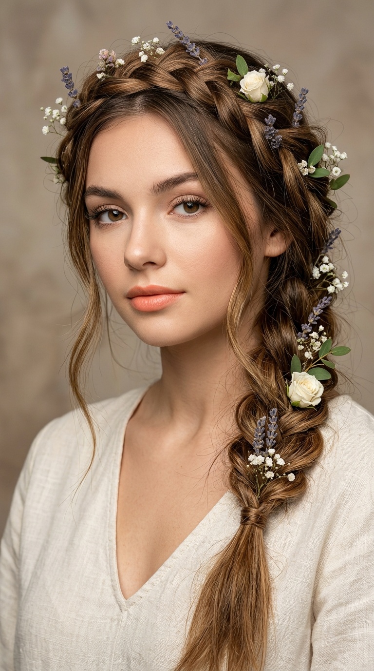 Bohemian Flower-Adorned Braids