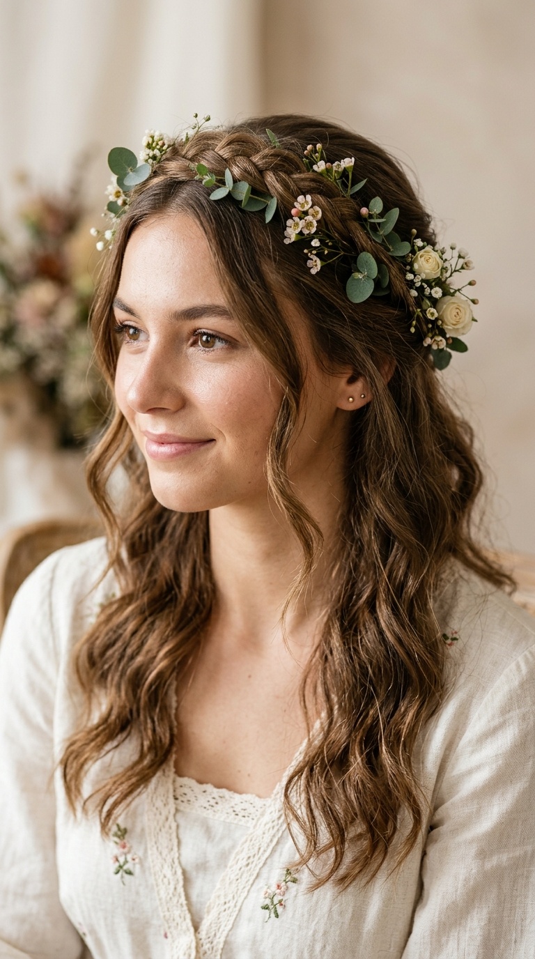 Bohemian Half-Up Style with a Greenery Vine