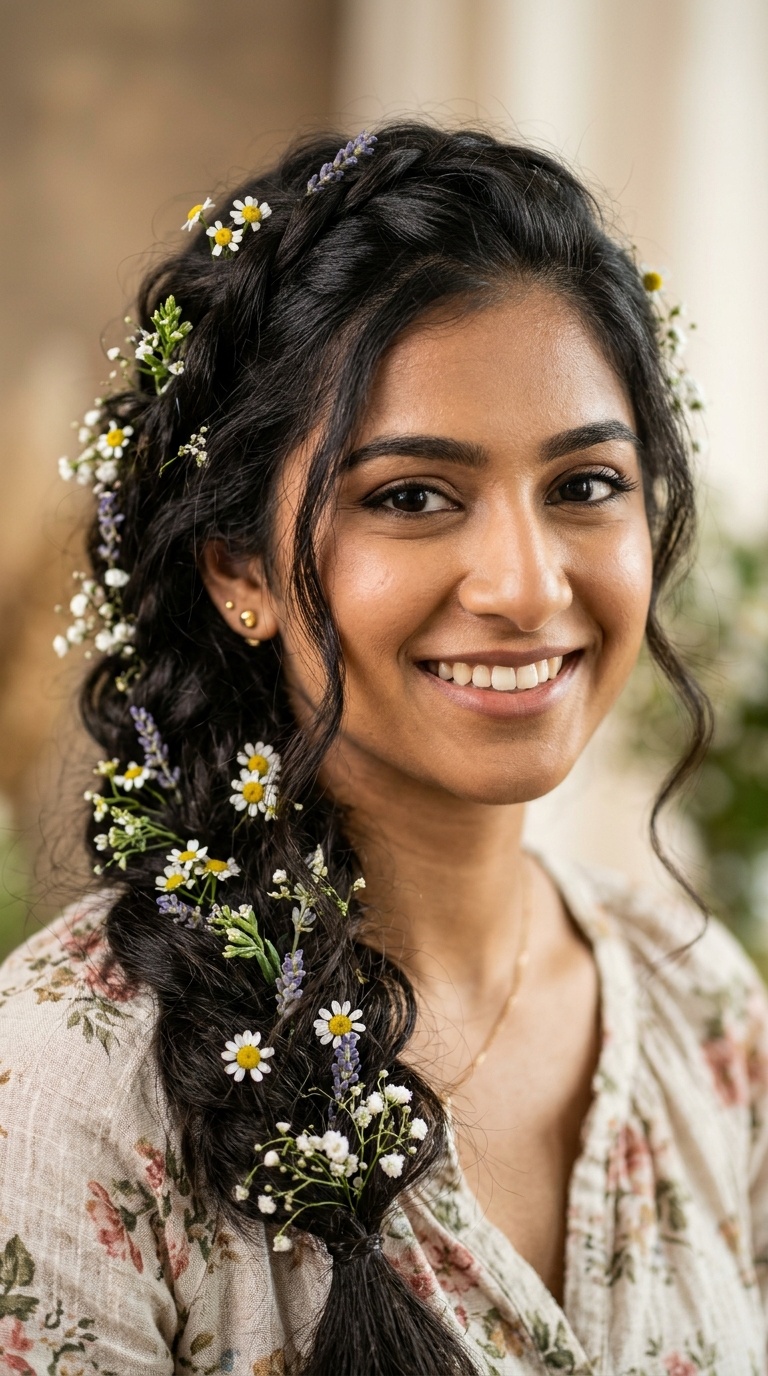 Bohemian Loose Braids with Wildflowers