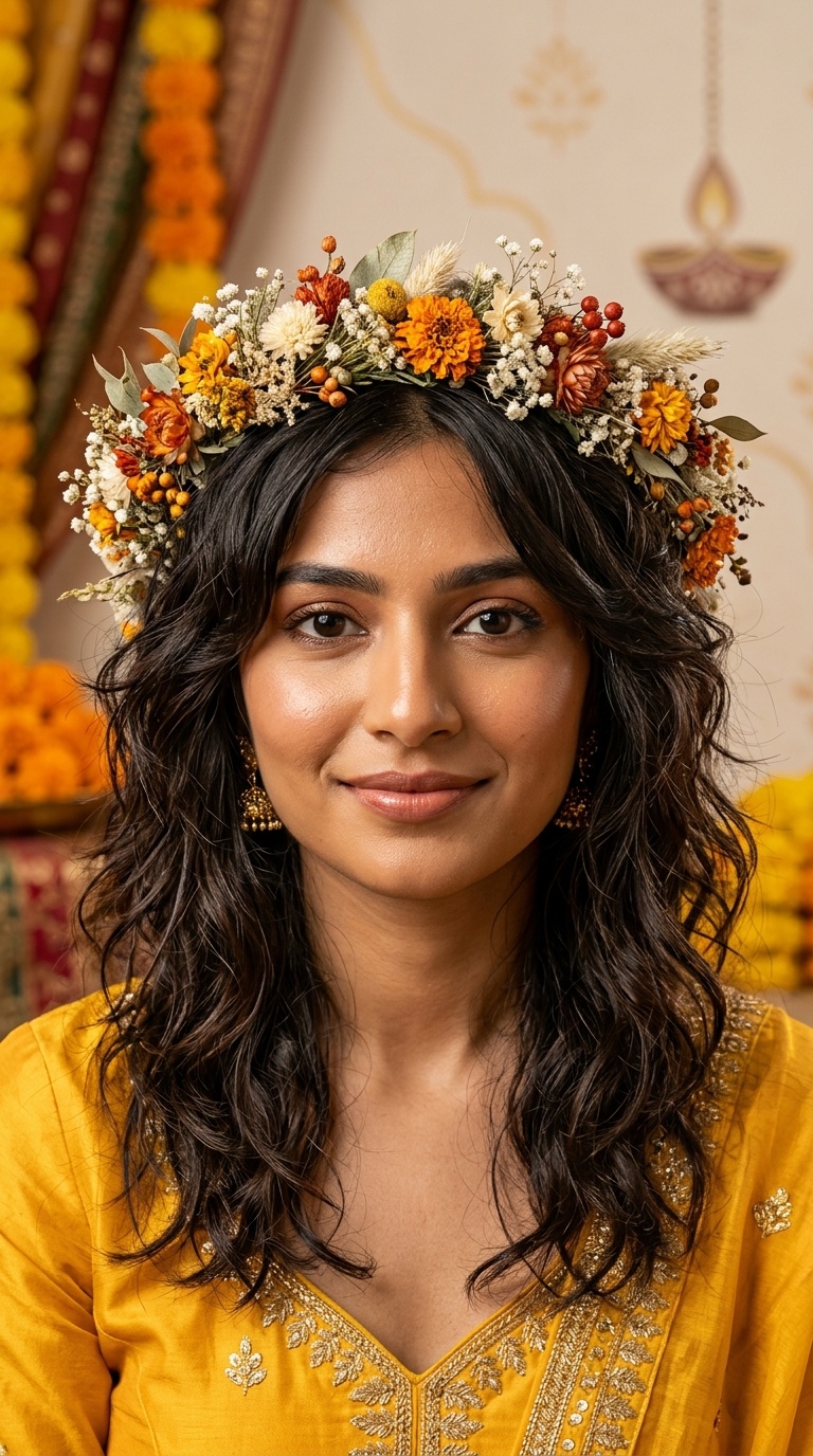 Bohemian Shag with Dried Flower Crown