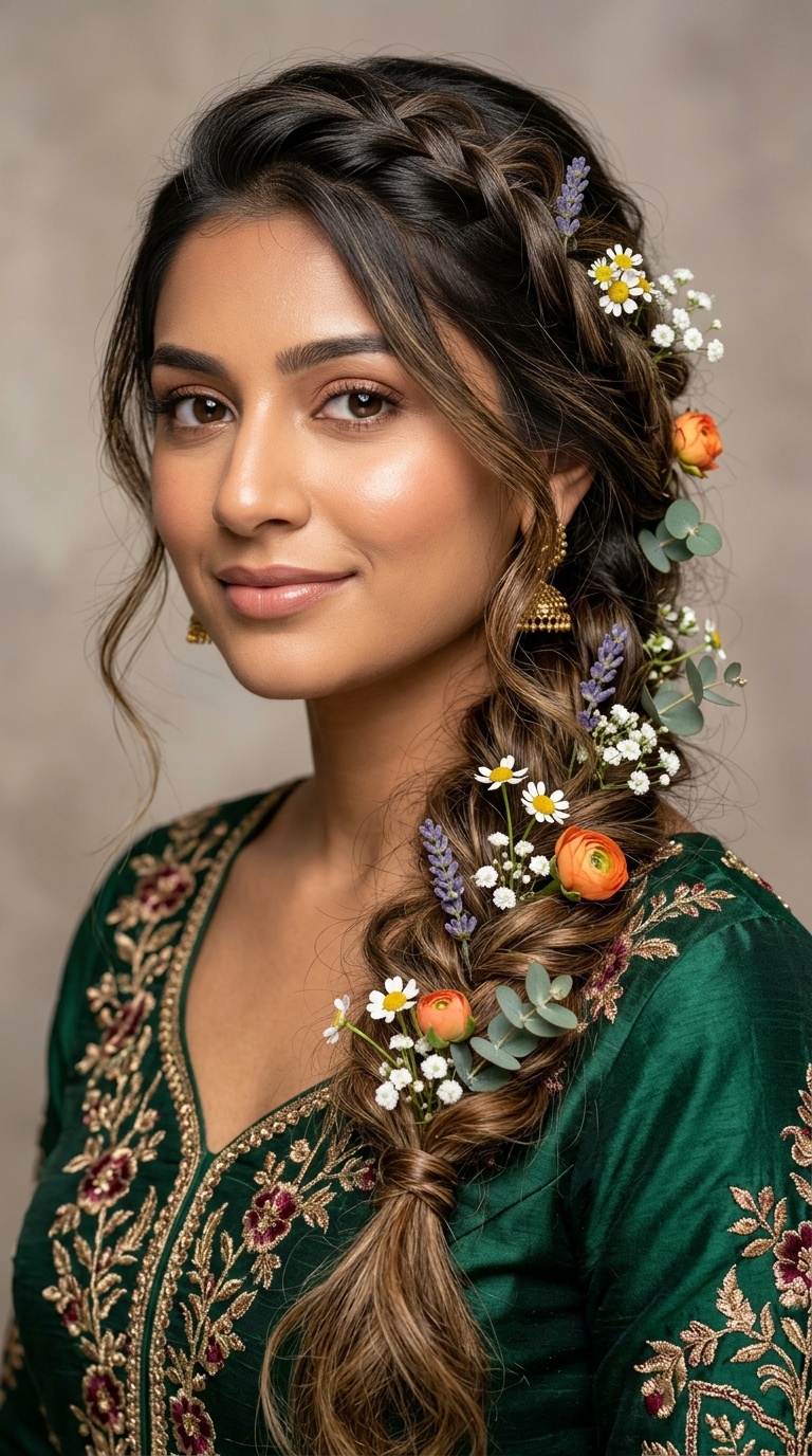 Boho Braid with Mixed Wildflowers