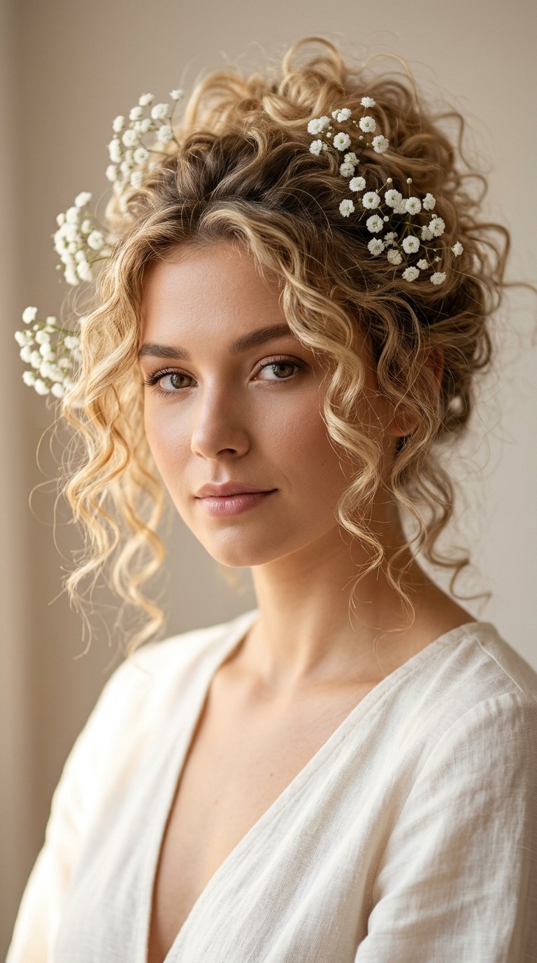 Boho Curls with Baby's Breath