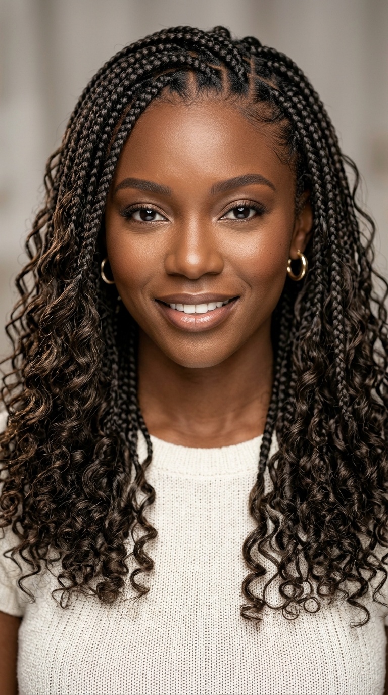 Boho Knotless Braids with Human Hair Curls