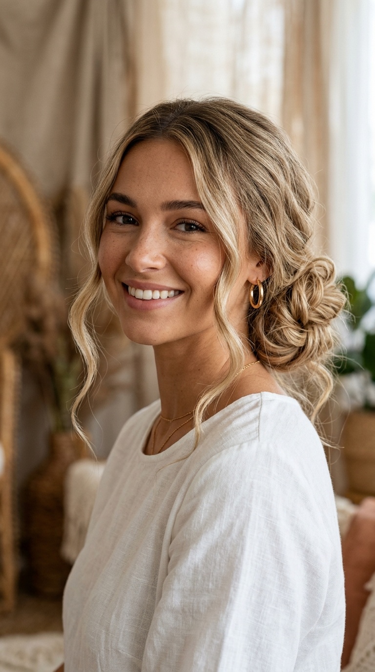 Boho Low Bun with Tendrils
