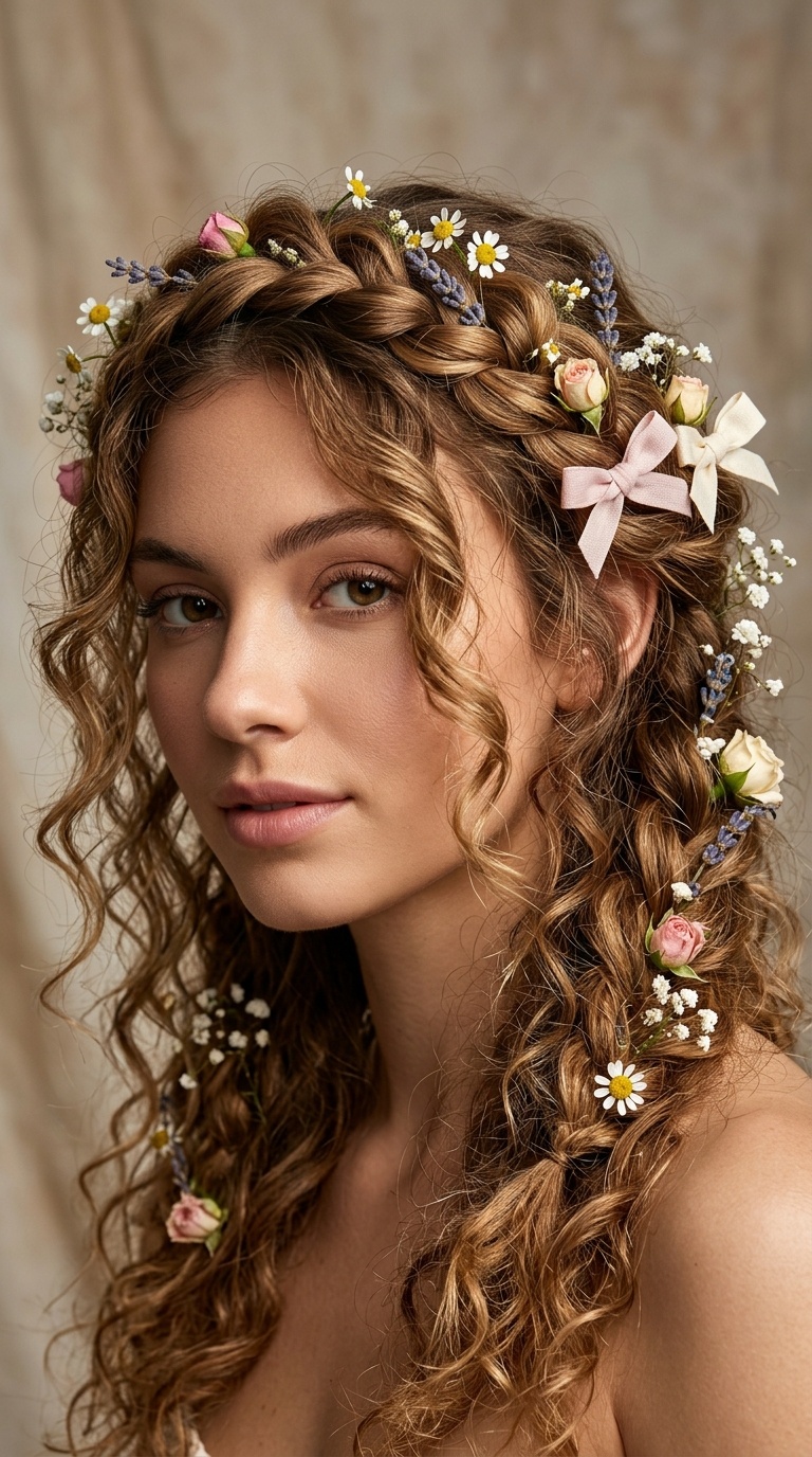Boho Twisted Halo with Flowers and Bows