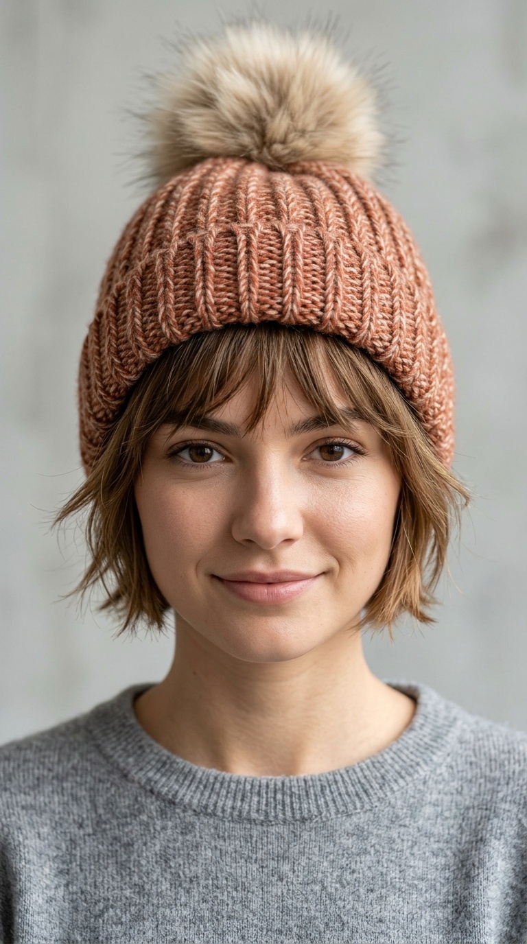 Bottleneck Bangs and Pom-Pom Beanie