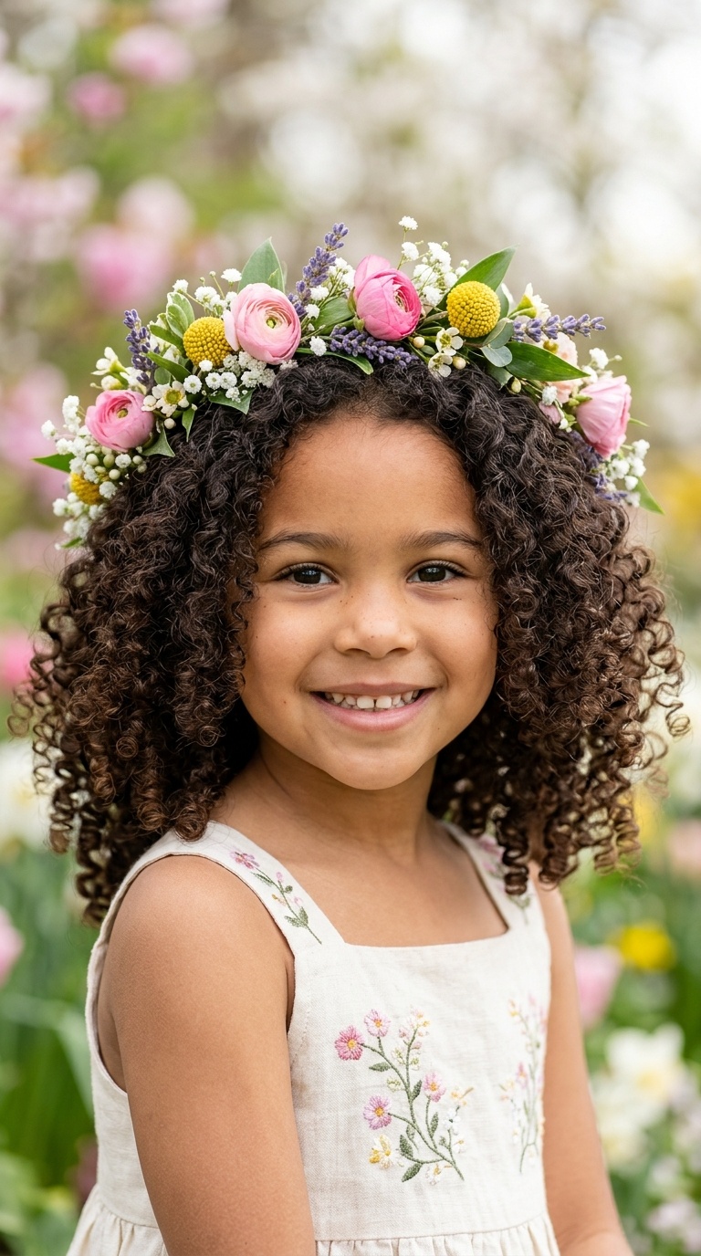 Bouncy Curls with a Floral Crown