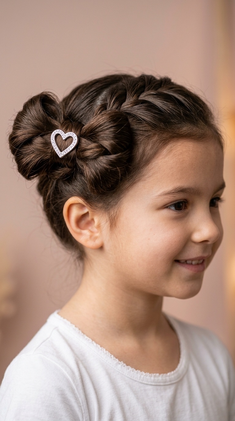 Bow-Shaped Hair Bun with Heart Pin