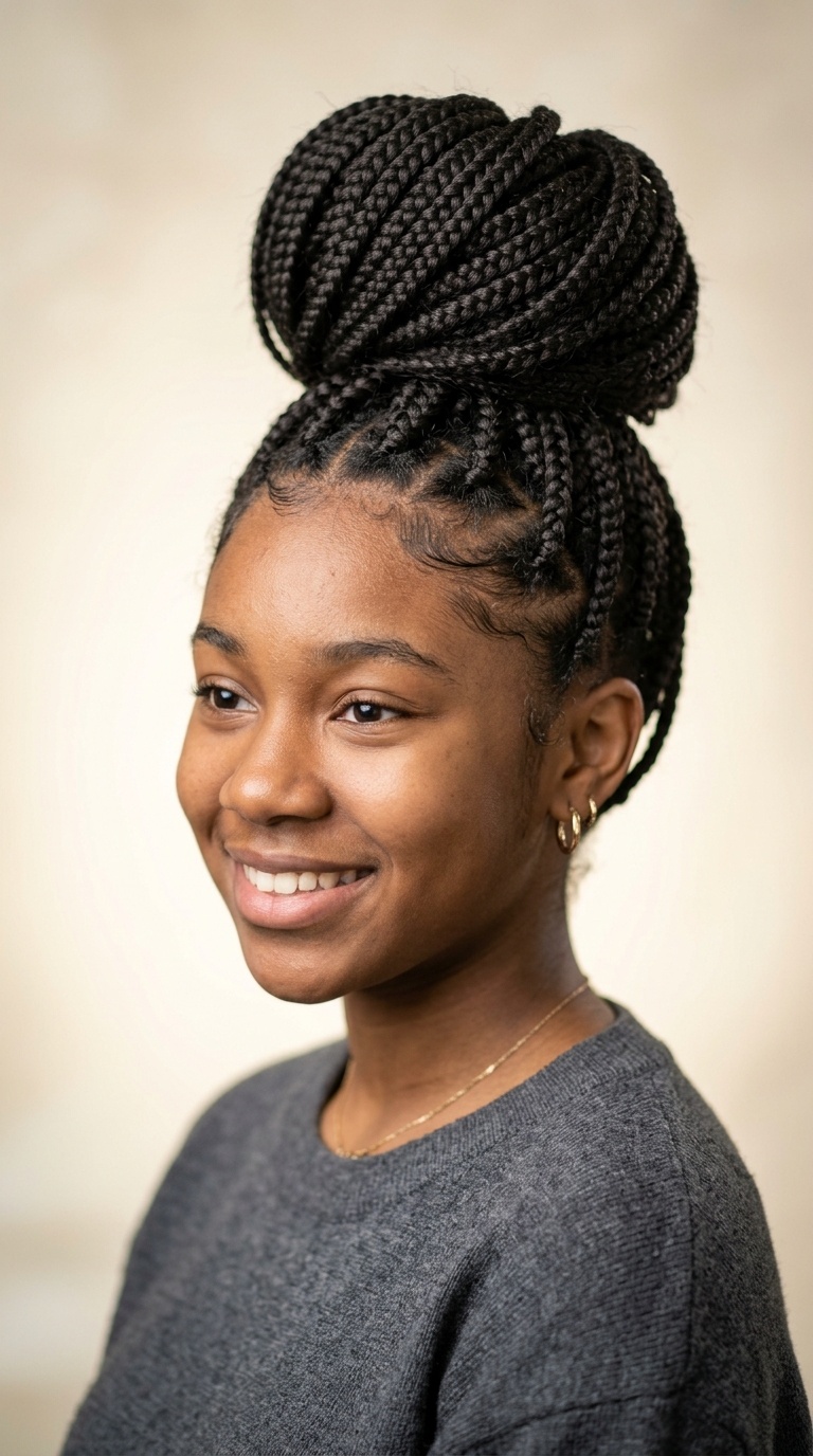 Box Braid High Bun