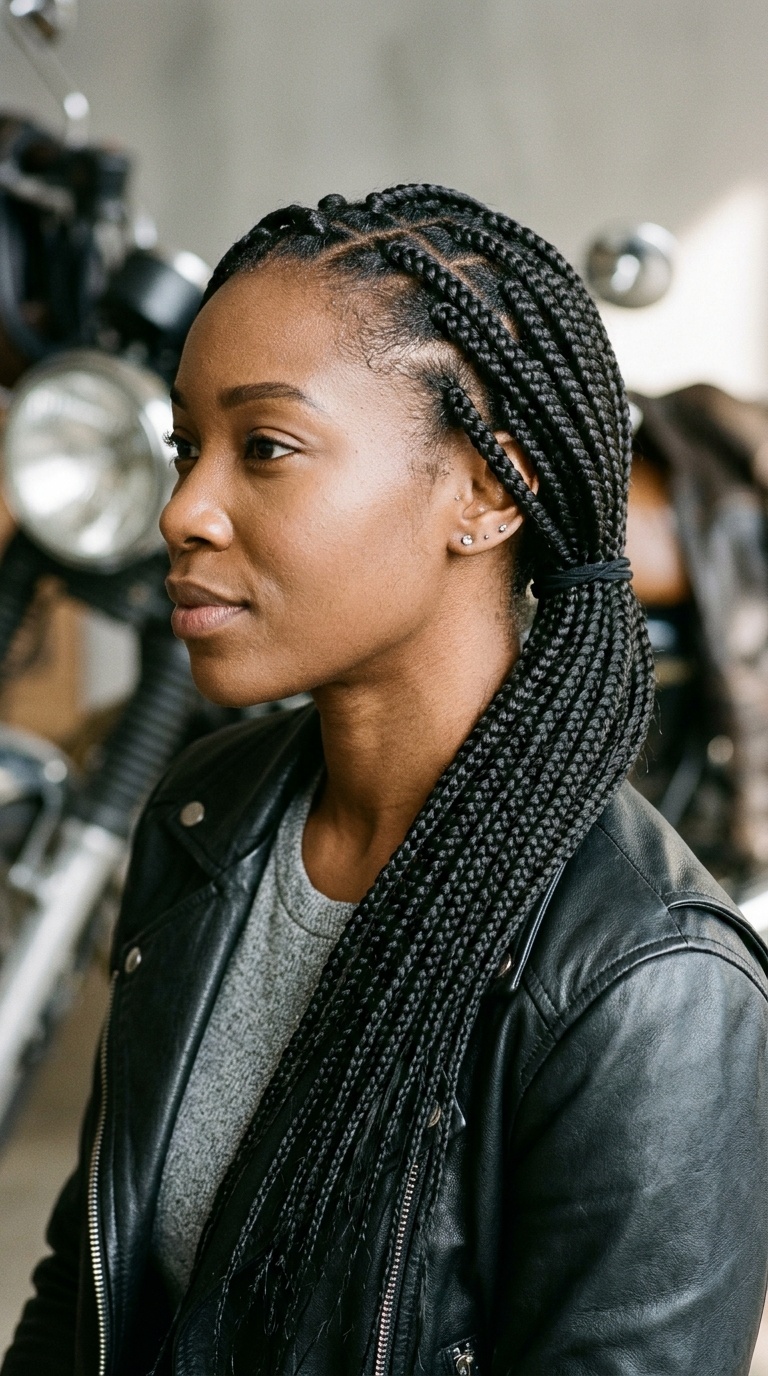 Box Braids in a Low Pony