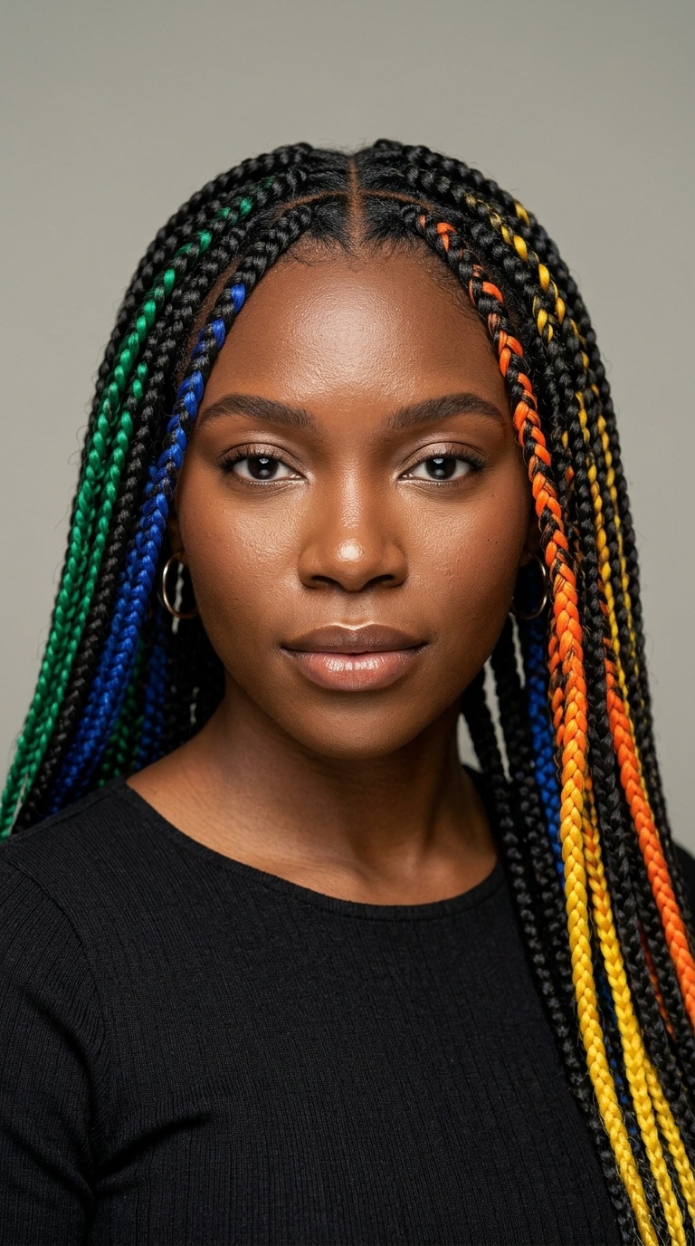 Box Braids with Color-Blocking Accents