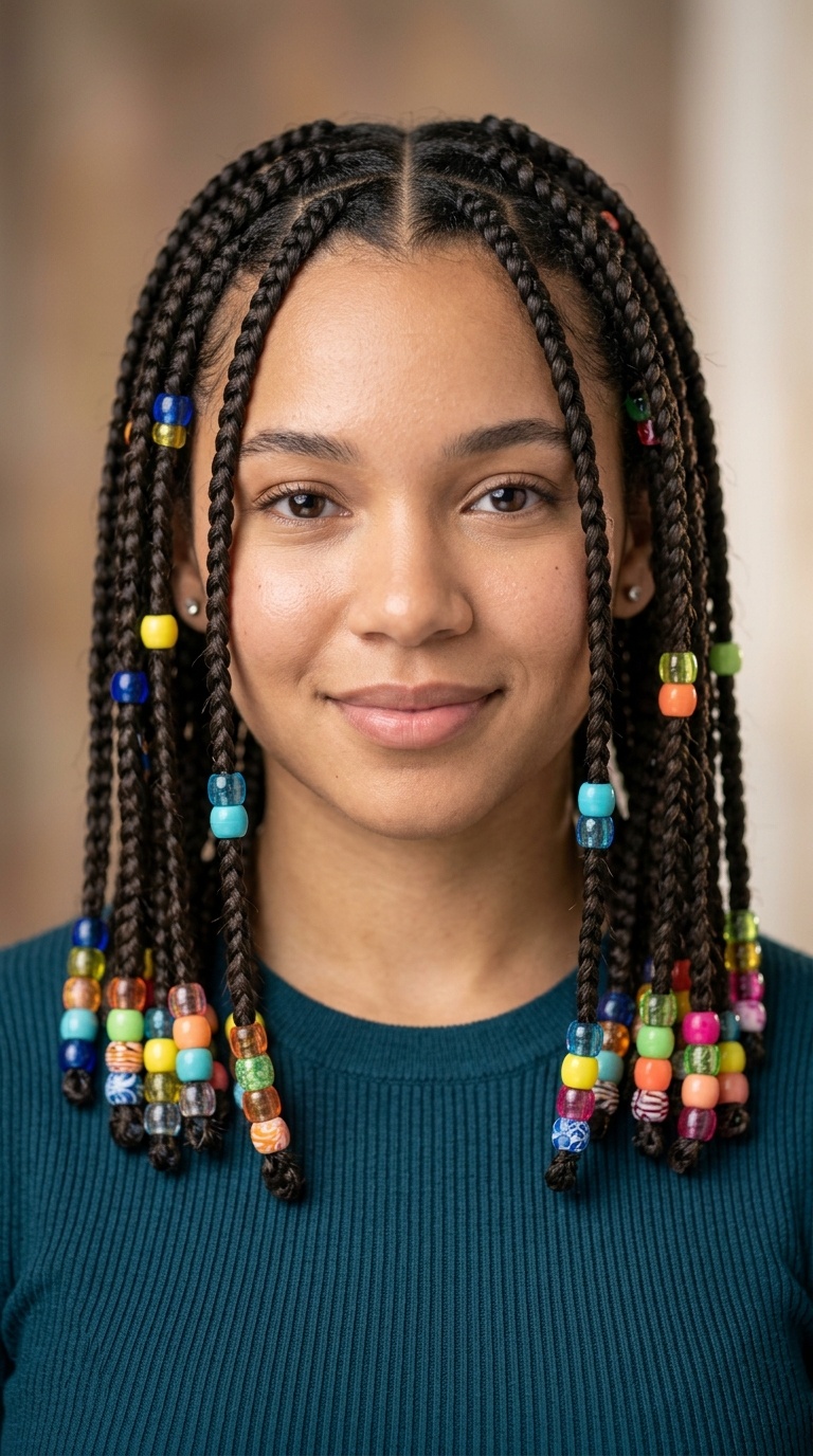 Box Braids with Colorful Beads