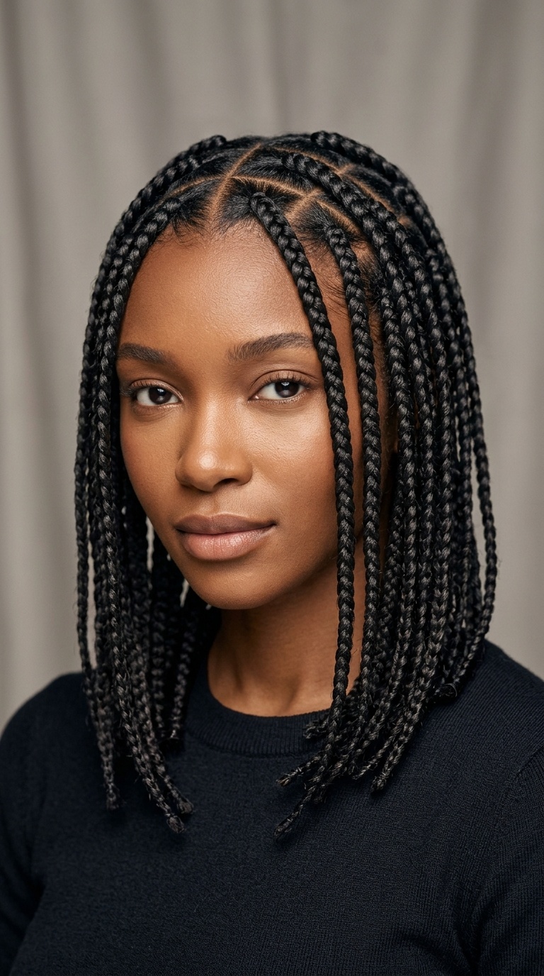 Box Braids with Diamond Parting