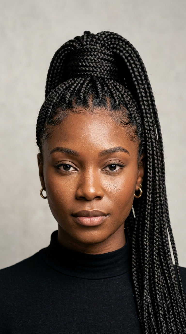 Box Braids with High Ponytail