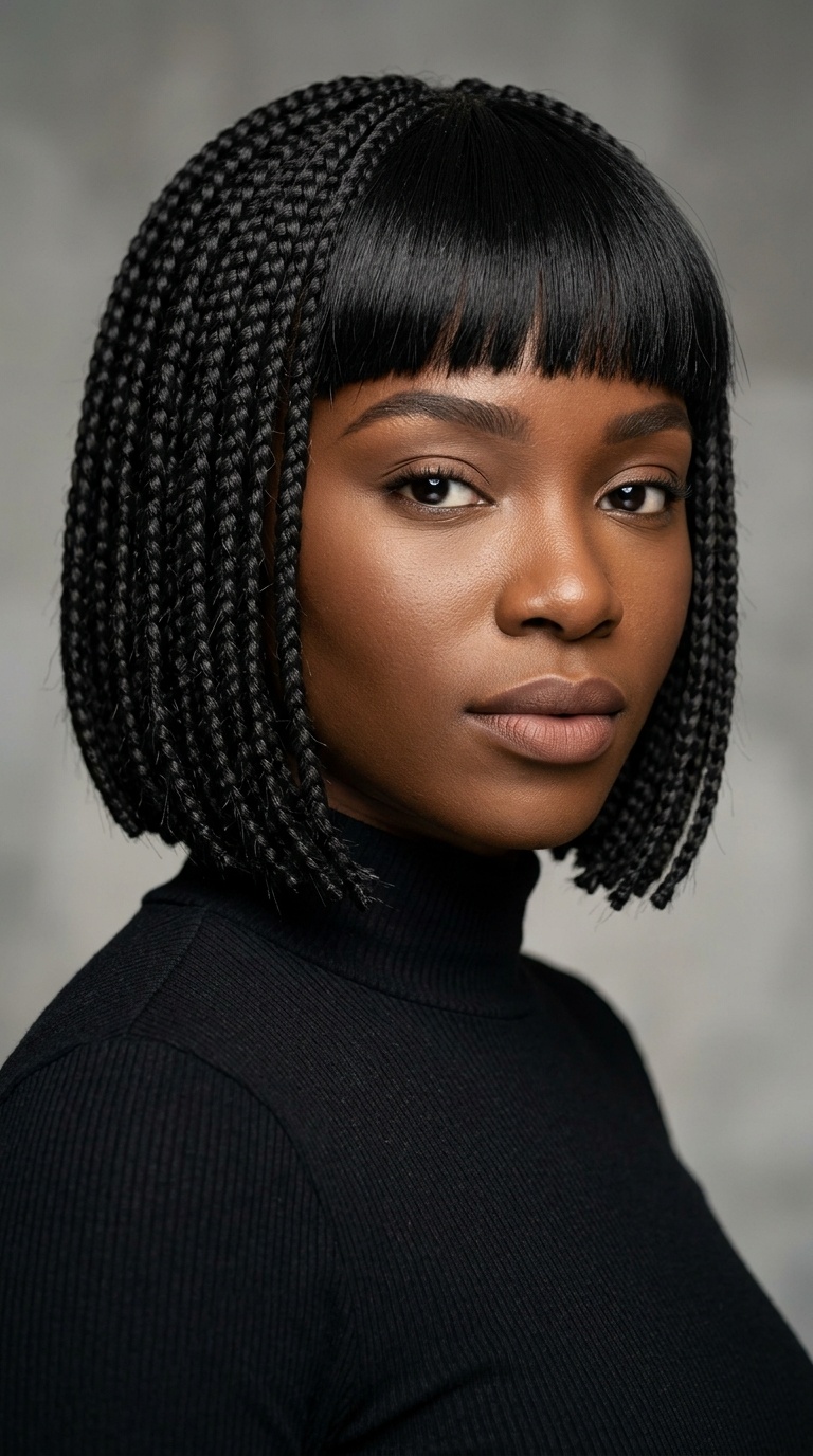 Braided Bob with Synthetic Blunt Fringe