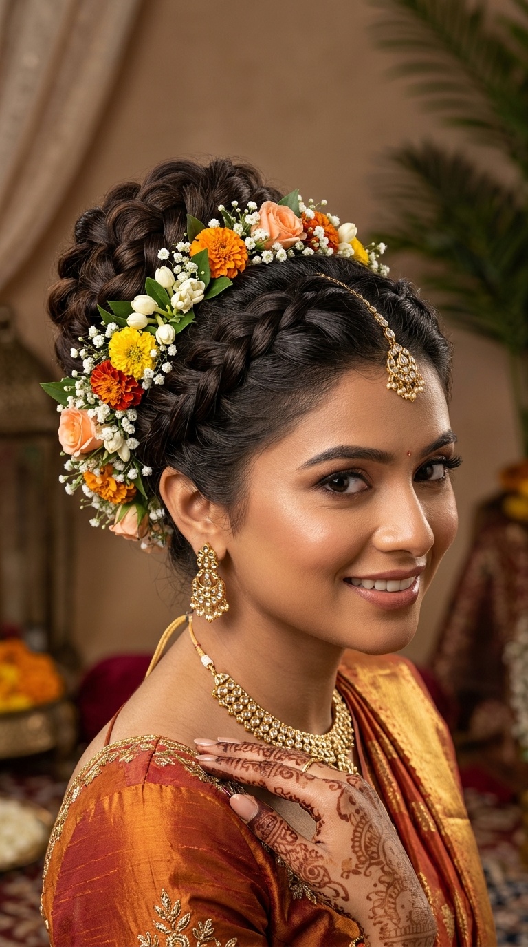 Braided Bun with a Floral Halo
