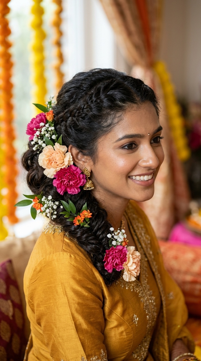 Braided Bun with Carnations