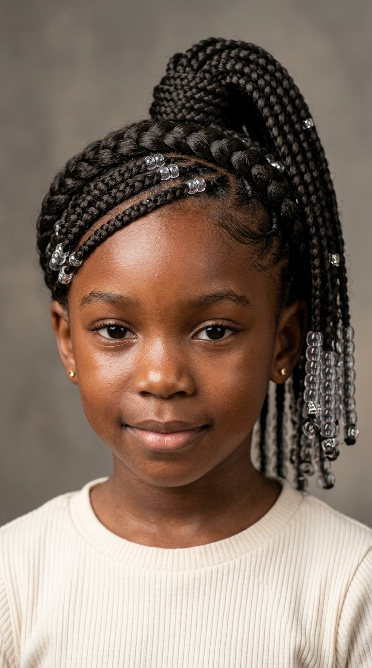 Braided Crown Ponytail with Transparent Beads