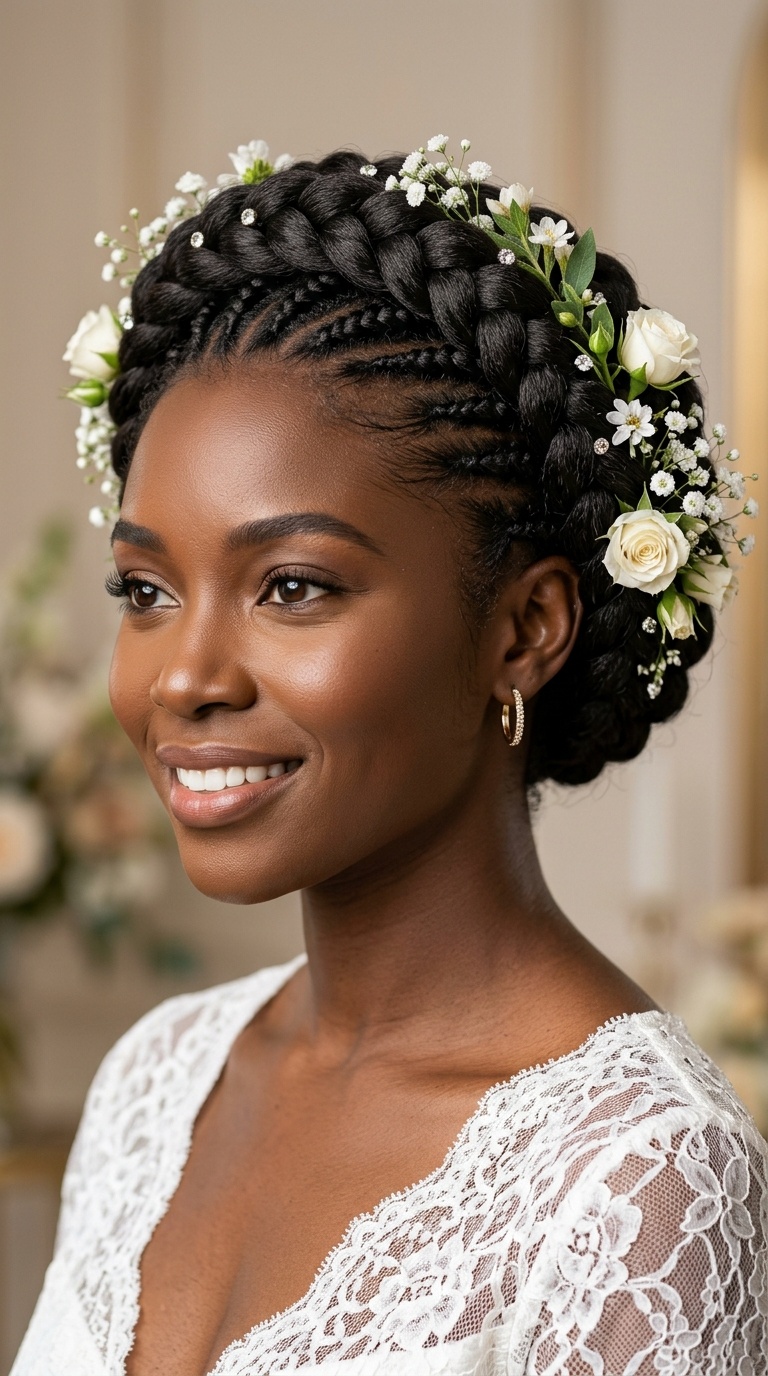 Braided Crown with Floral Accents
