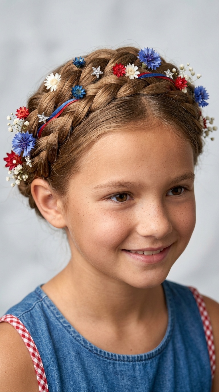 Braided Crown with Floral Accents