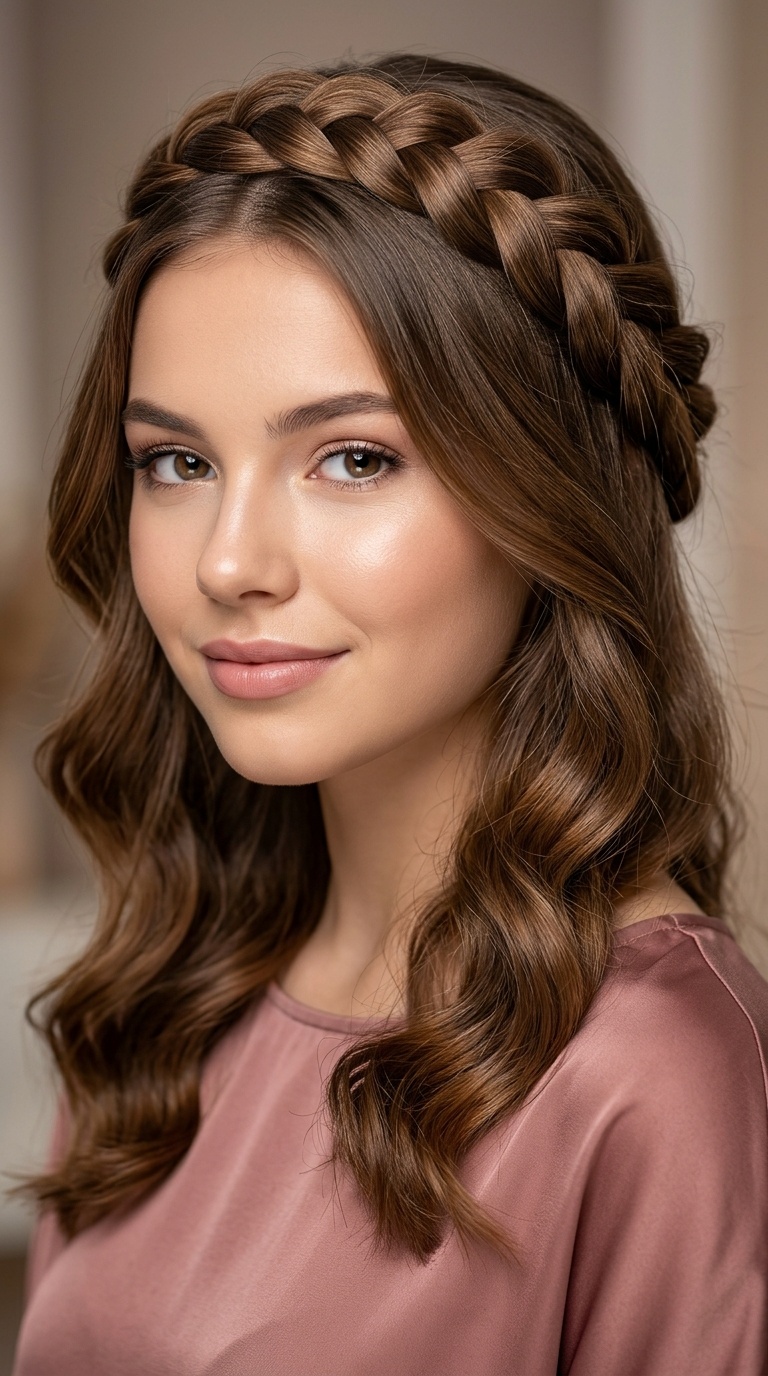 Braided Crown with Loose Curls