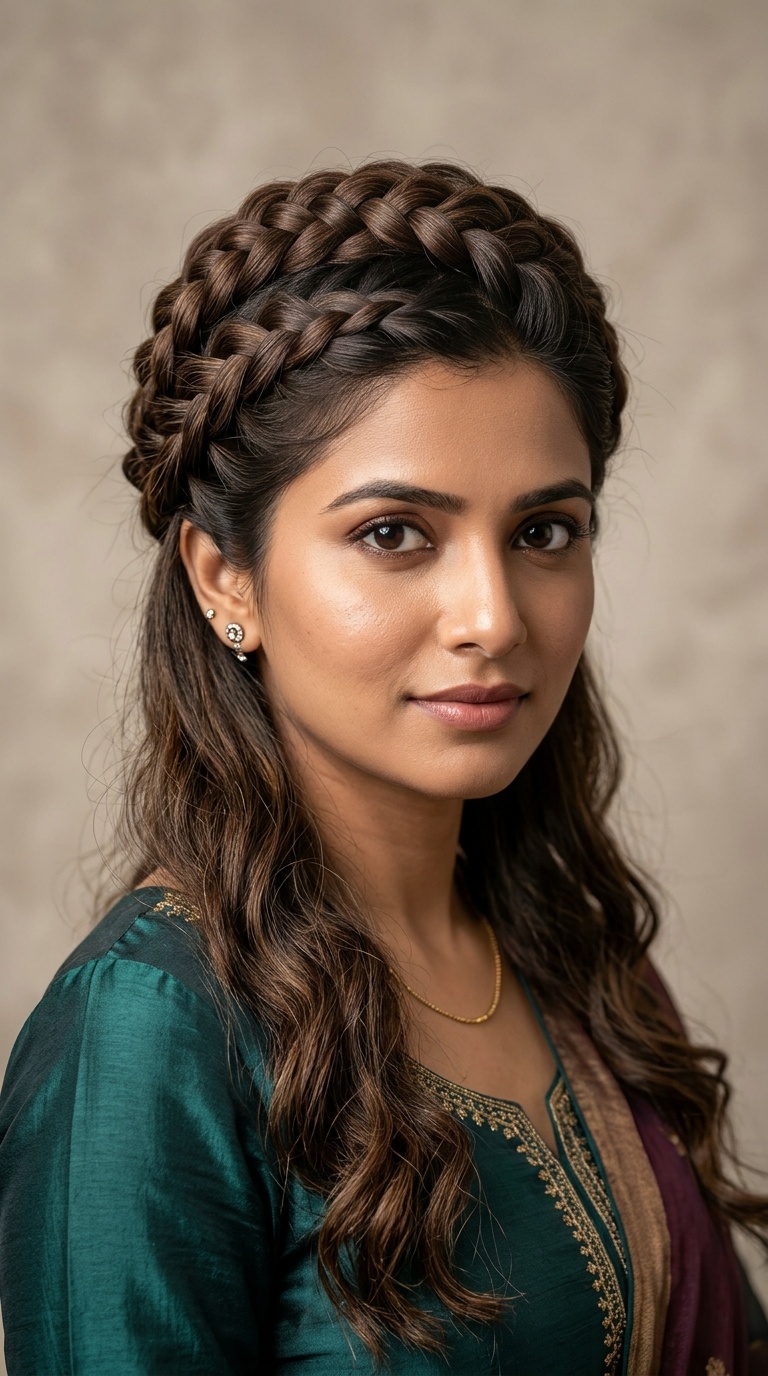 Braided Crown with Open Hair