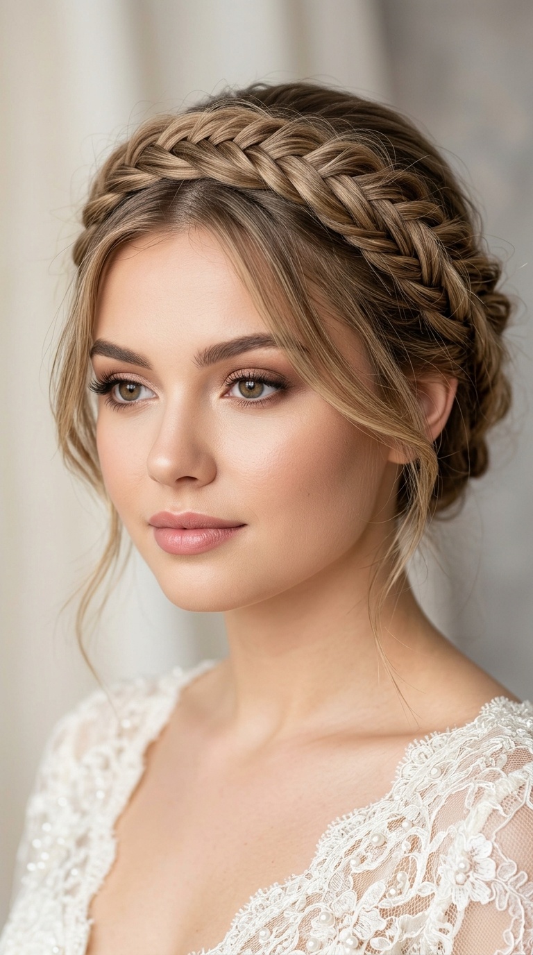 Braided Crown with Wispy Layers