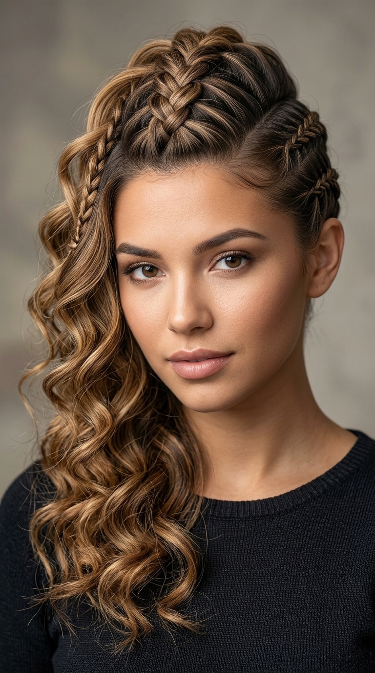 Braided Faux Hawk with Swept Curls