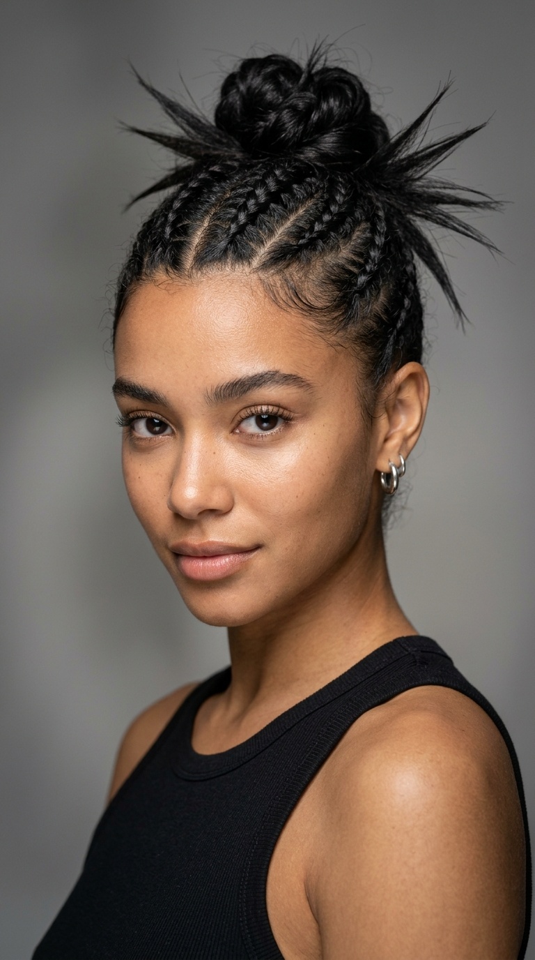 Braided Front with Spiky High Bun